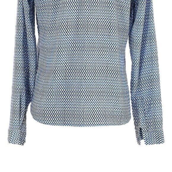 Talbots Blue Tie Front Geometric Print Button Down Blouse Size LP - Picture 7 of 10